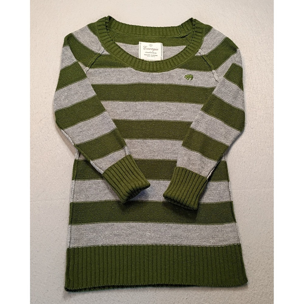 Energie Brand Vtg Y2K Striped Green Gray Shirt Womans Sz Med Bella Swan Preppy‎